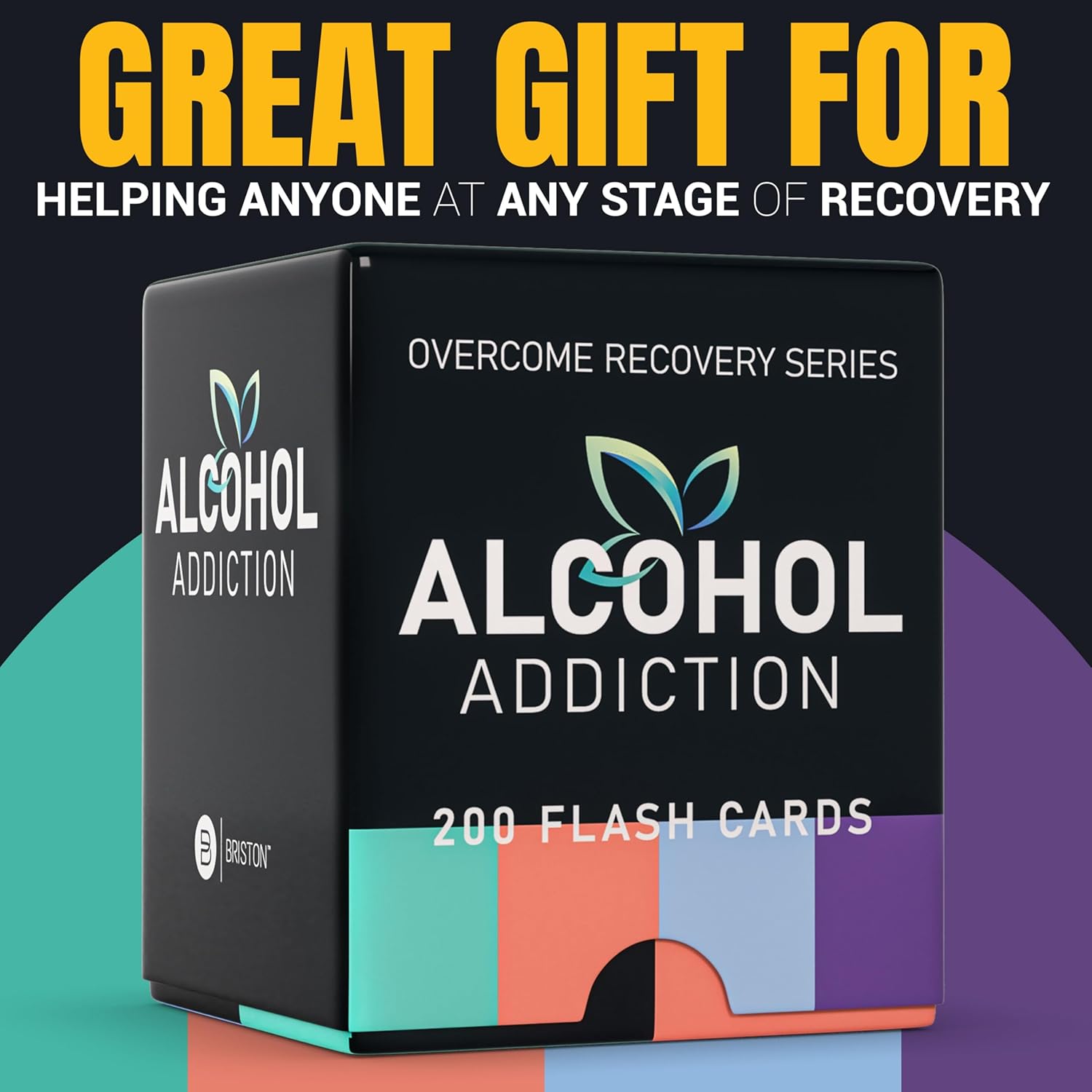 Briston Overcome Recovery Series Alcohol Addiction Therapy Flash Cards – 200 Mental Health Prompts for Sobriety Support, Counseling, Group Recovery, Wellness & Self-Reflection Tool