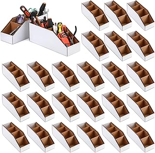 30 Pack Cardboard Storage Parts Bins Boxes with Dividers 12 x 4 x 4.5 Inch Small Parts Bins Organizers Bulk for Shelves Stem Project Online Store Inventory Garage Organization