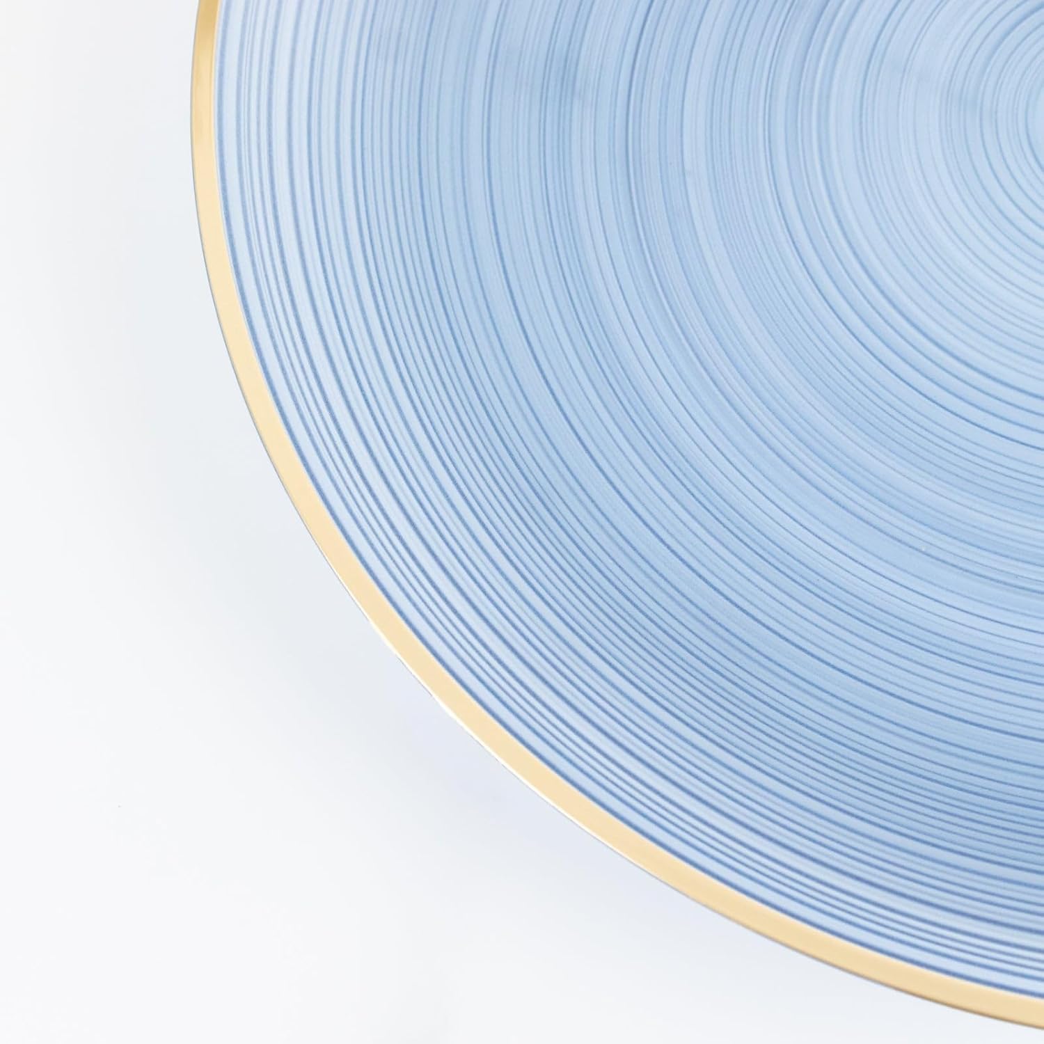 Efavormart 20 Pack Economy Plastic Charger Plates 13" – Transparent Dusty Blue Swirl Design with Gold Rim, Stylish Table Chargers