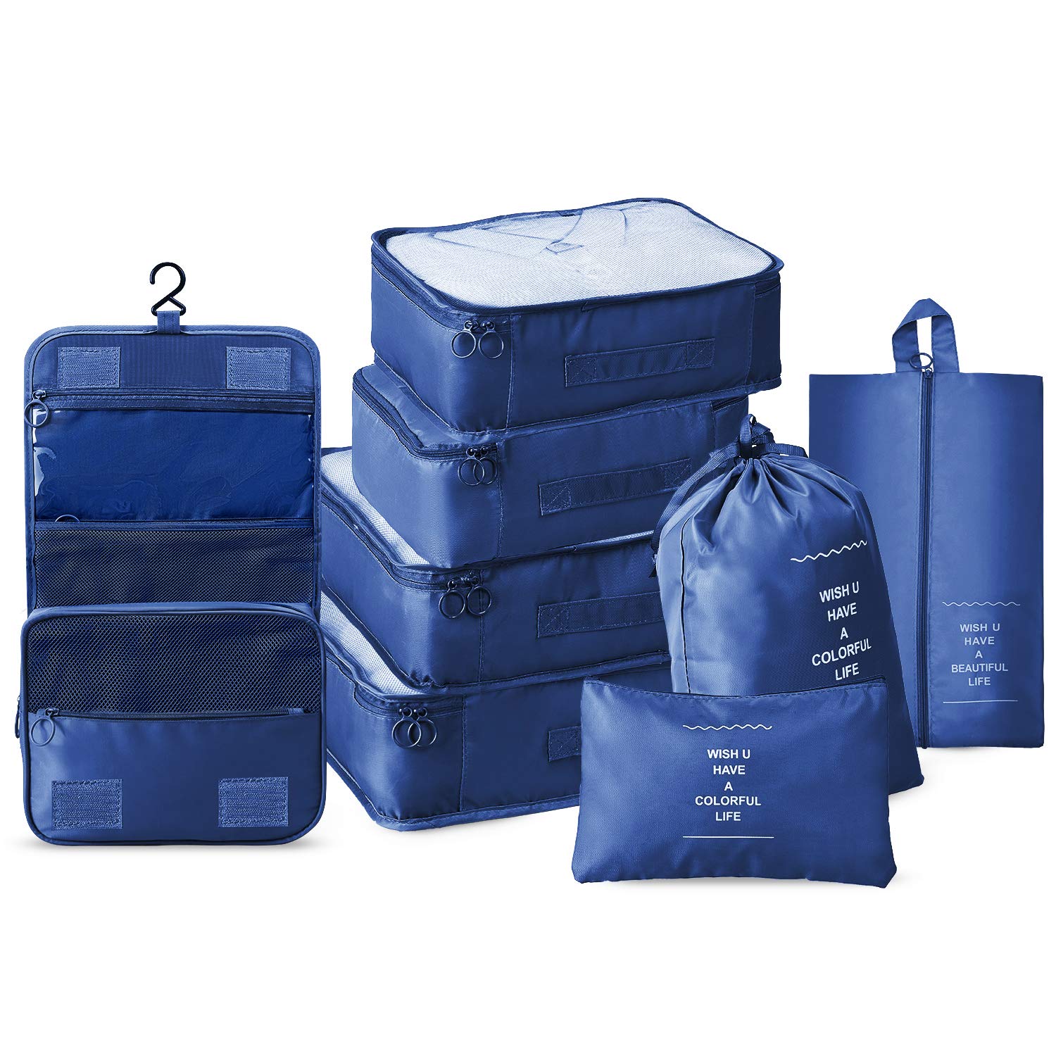 TARFEPA8 Piece Compression Packing Cubes Set,2 Colors for Luggage Organizer,Travel Accessories and Essentials,Carry On Suitcases, Dark Blue