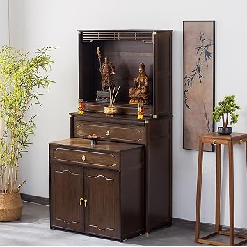 Altar Cabinet with Storage and Detachable Design,Elegant Bamboo Meditation Altar Table for Home Shrine,Portable & Functional,Multi-Zone Storage and Disp Upper-middle-lower cabinet combination L33.5in
