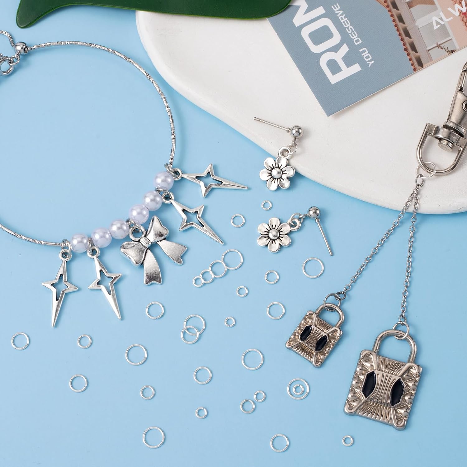 HINZIC 16 Pcs 925 Sterling Silver Split Jump Ring, 6mm/5mm/4mm/3mm Small Necklace Jewelry Clasp, Open Connector Closures, Key Rings Bracelet Earring Charm- Silver