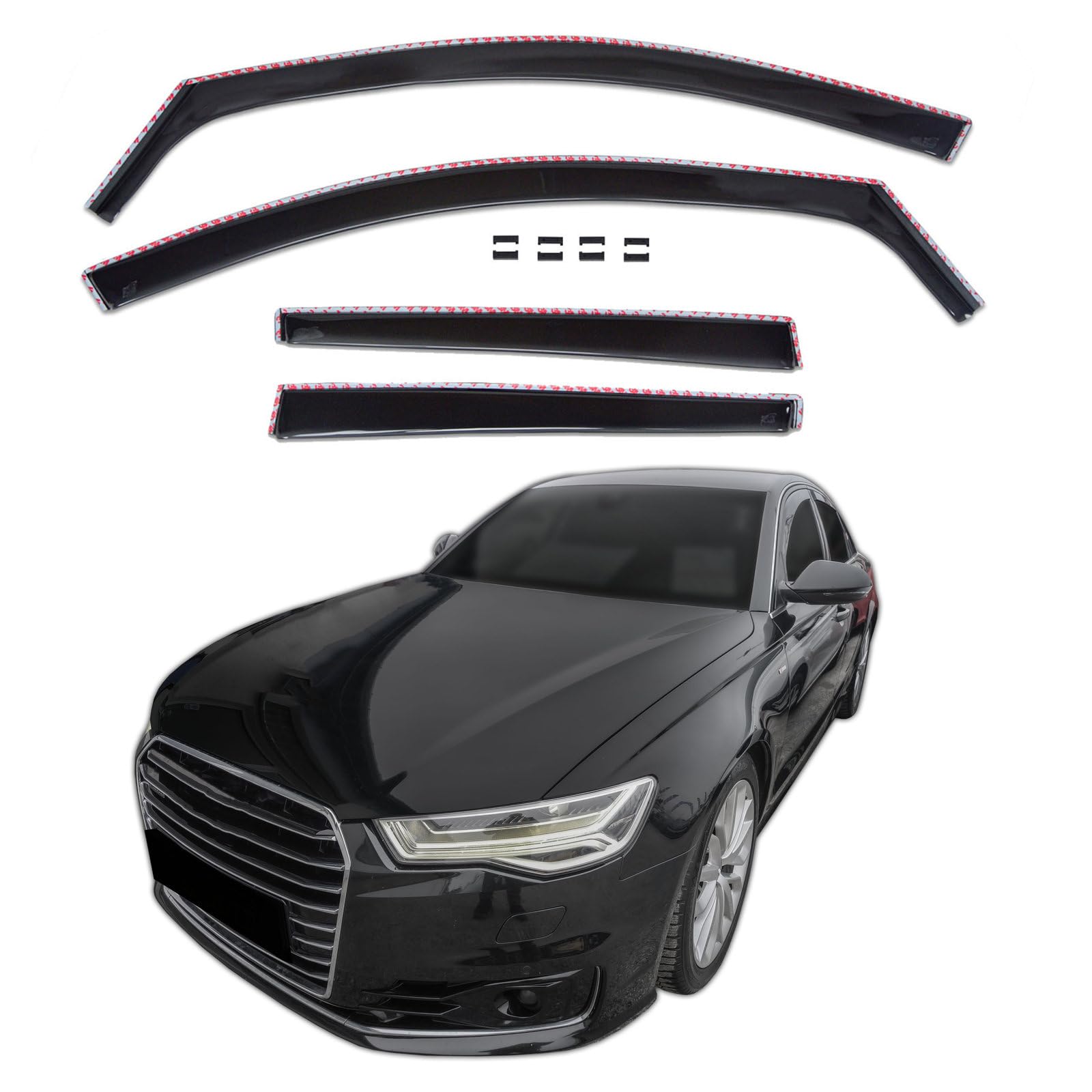J&J AUTOMOTIVE GP Windabweiser passend für Audi A6 C7 Limousine 2011-2018 4tlg, Vorne und Hinten Regenabweiser Passform Getönt Schwarz