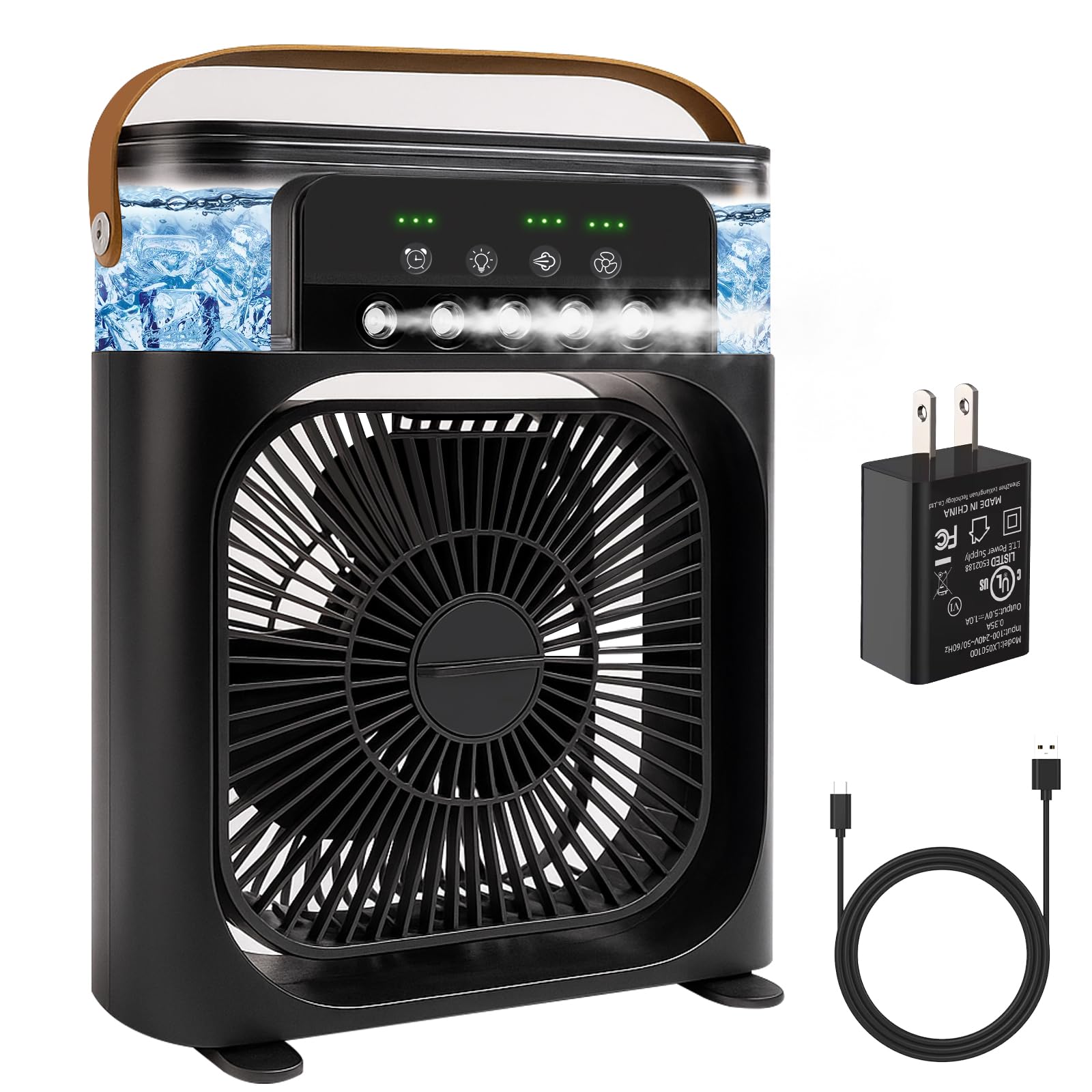 Portable Air Conditioner Fan Mini Evaporative Air Cooler with 5 Spray Nozzles 3 Wind Speeds 3 Timers 7