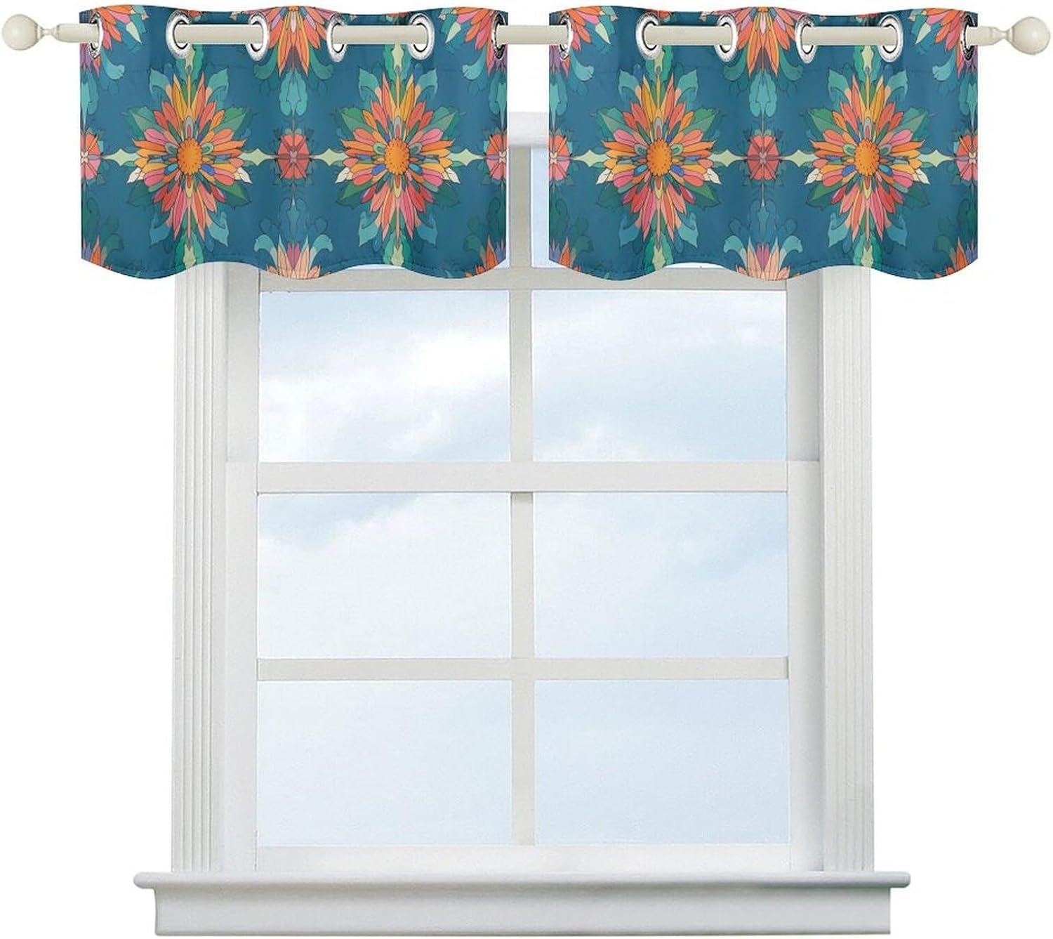 Small Window Curtains, Vibrantly Colored Scottish Thistle Pattern Printed Mini Window Curtains Valance, Pocket Window Curtains are Suitable for Homes, Offices, Farmhouses, and Restaurants