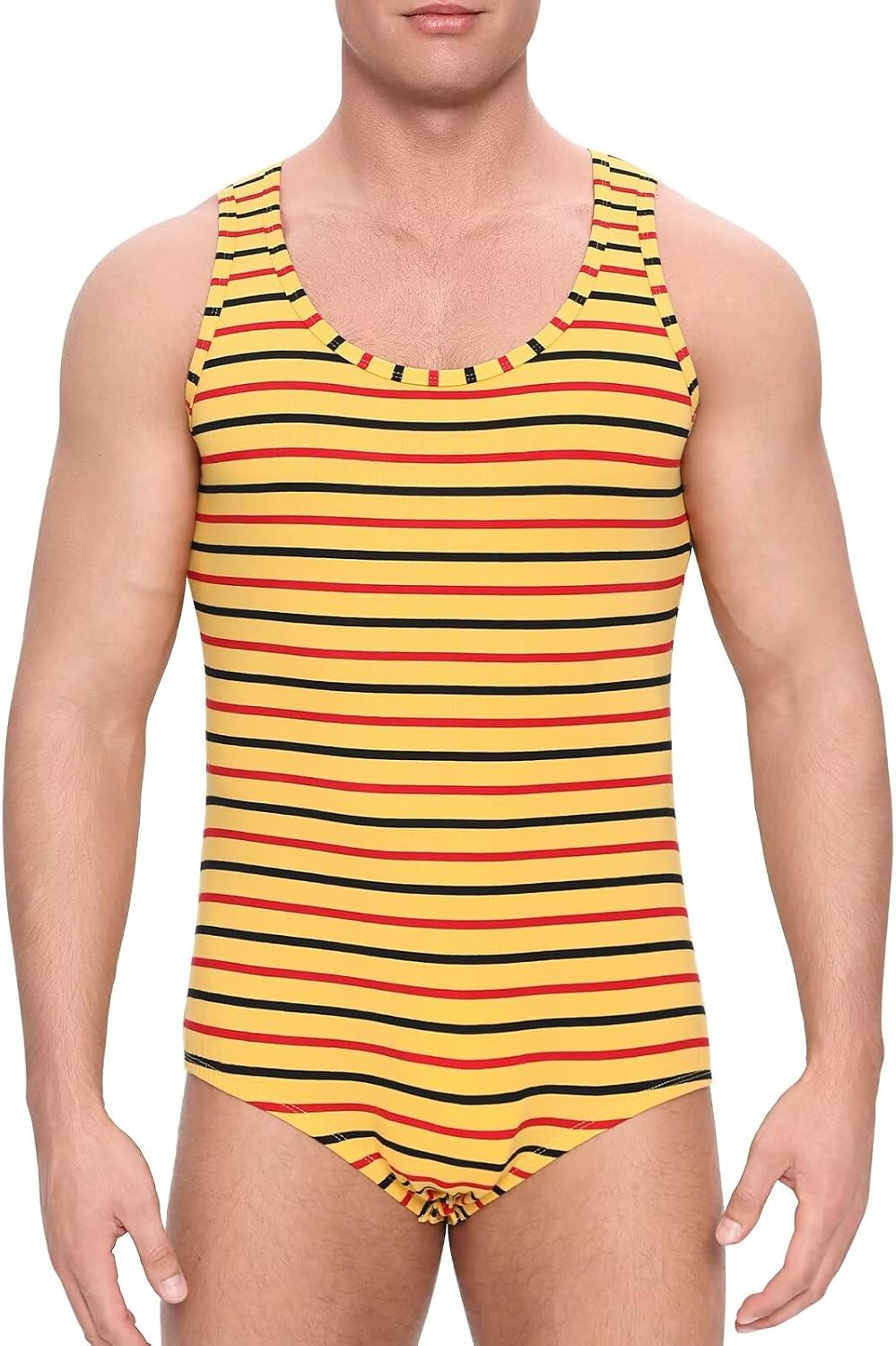 Landofgenie Men's Sleeveless Tank Bodysuit with Metal Snap Crotch