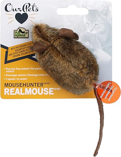 Miniatura 5 de OurPets Play-N-Squeak - Juguete de gato cazador de ratones (juguete interactivo para gatos y hierba gatera con ratón real, juguetes de hierba gatera