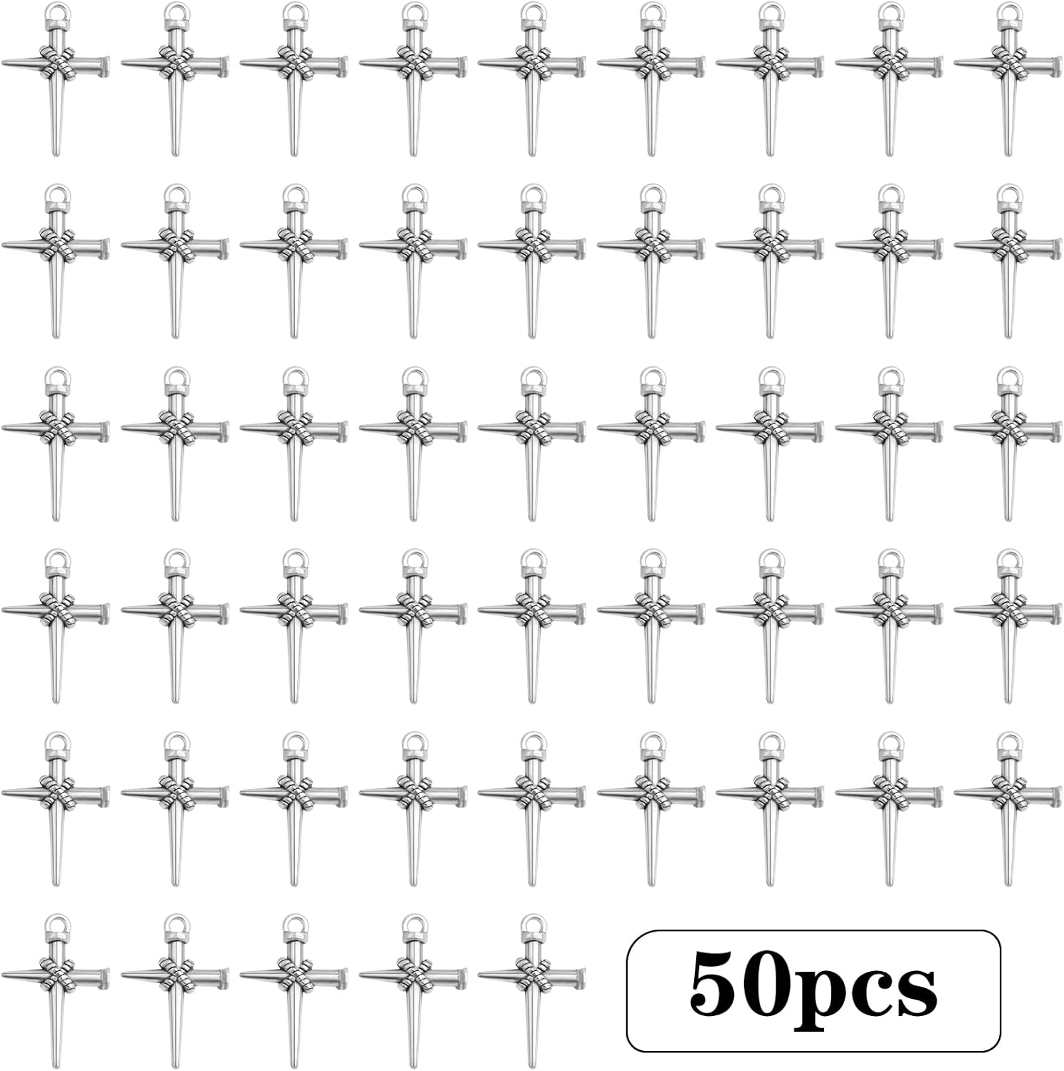 50pcs Antique Silver Jesus Cross Charms Alloy Religious Cross Crucifix Pendants Crucify Dangle Charms for DIY Necklace Bracelet Keychains Jewelry Making Crafting - Image 2