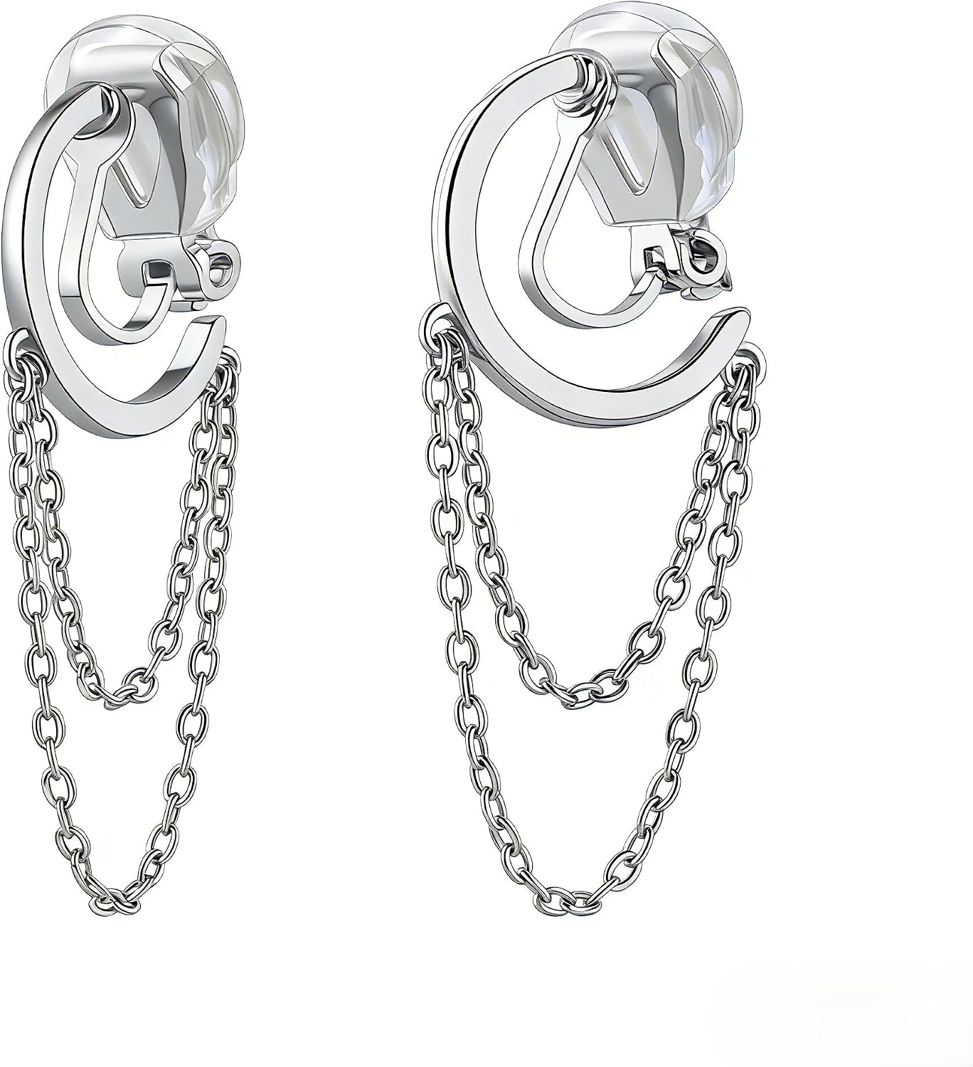 FAN&LOUIS Gold and Silver Clip On Earrings for Women, Small Hoop Dangle Chains Drop Trendy Hypoallergenic Non Pierced Earrings Painless Lightweight Clip-On Earrings