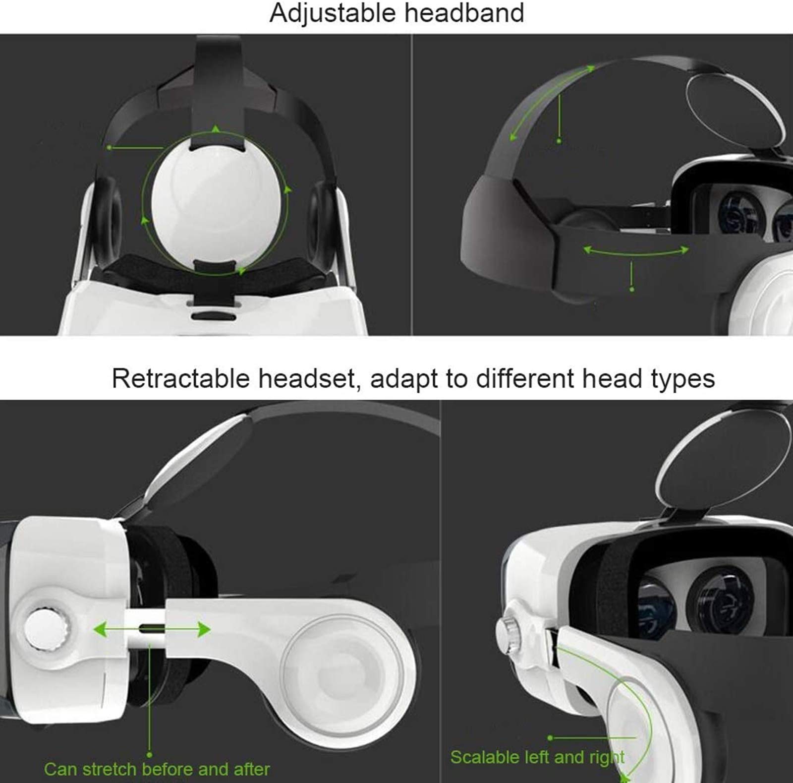 Occhiali VR 3D, Realtà Virtuale Visore, Realtà Virtuale VR Occhiali con Sportello Auricolare e Lenti Regolabili, Regalo Perfetto di Natale e di Compleanno,Bianca