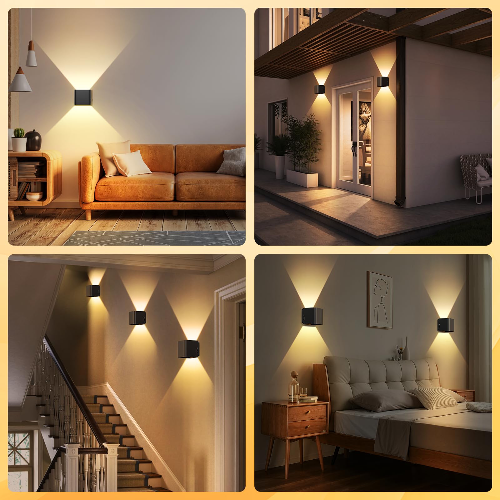 GEARLITE Lampada da parete a LED ricaricabile, per interni ed esterni, con sensore di movimento, 4 pezzi, lampada da parete su e giù, fascio di luce regolabile, 3000 K, luce bianca calda, IPX4
