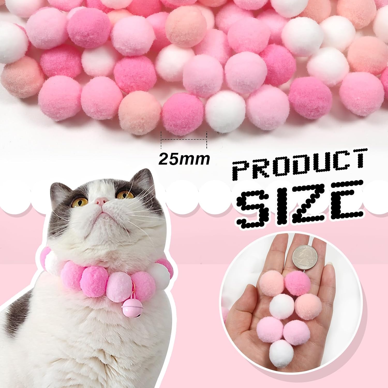 TOAOB 1450pcs Pom Poms Pink Pompoms Fuzzy Pom Poms Balls with Wiggle Google Eyes for Arts and Crafts DIY Projects Home Decorations Chanukah Christmas 0.4 Inch to 1.2 Inch image 3