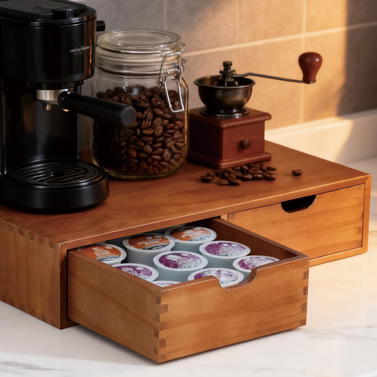 Wooden K Cup Organizer Coffee Pod Organizer, Kcup Holder for Counter, 30 Pack Coffee Pod Holder, Large Container Organizador De Cafe for Drawer Under Brewer (1Pcs)