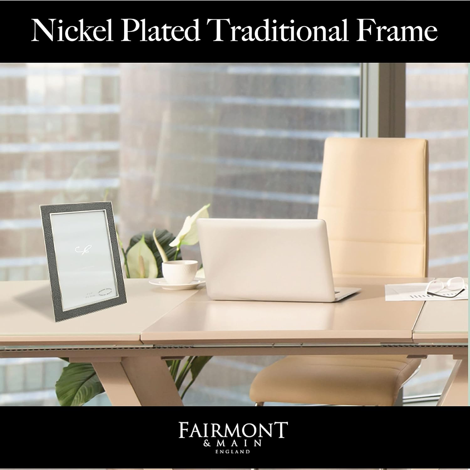 Widdop & Co. Elegance Nickel Plated Grey Faux Shagreen 4 x 6 Photo Frame FS78346