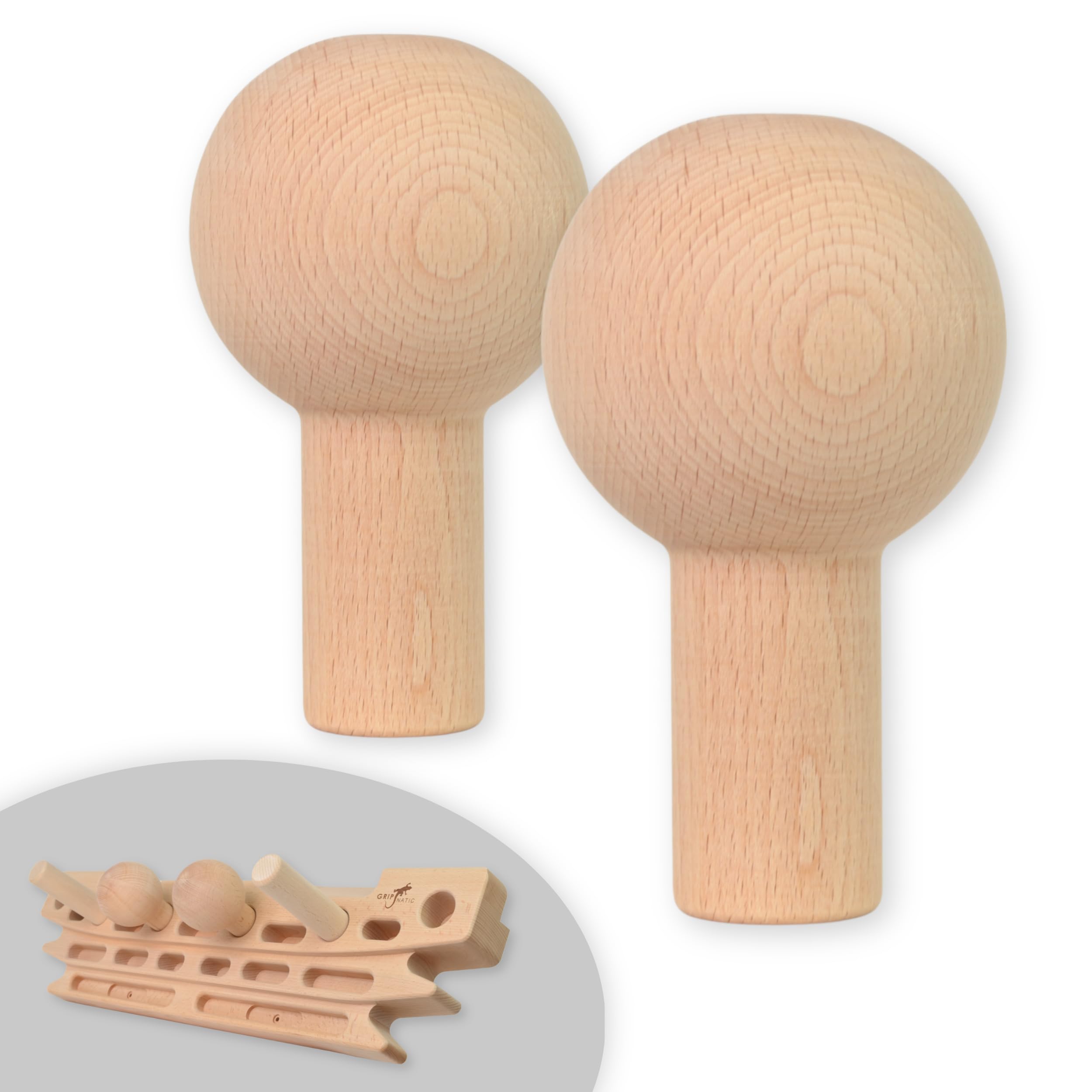 Kugelgriffe für FingerPeg 1.0 – EIN Paar kugelförmige Klettergriffe für Pegboard - Holzsphärenstangen Φ76 mm - FingerPeg 1.0 Erweiterungsgriffe zum Training des Pinchgriffs