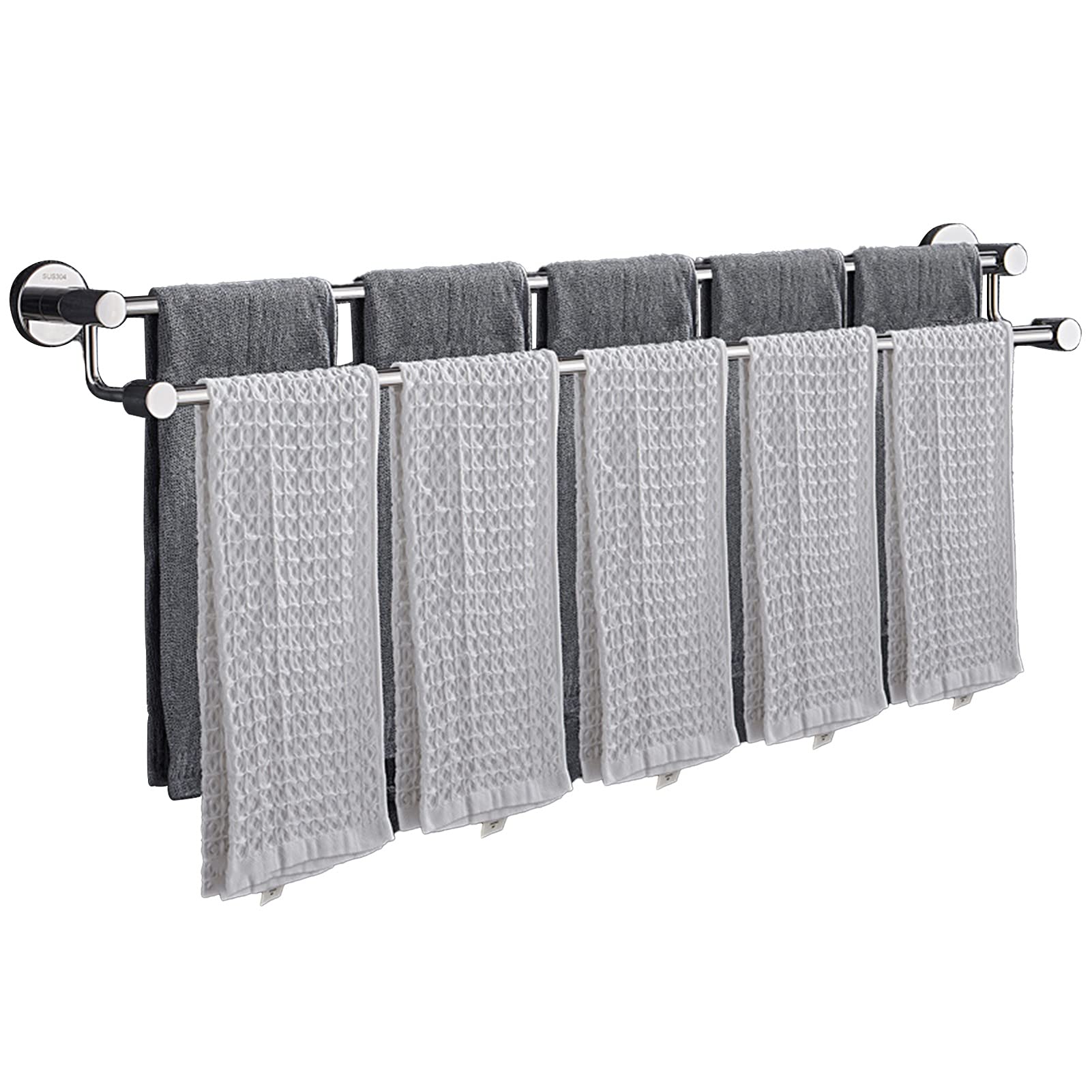 LMYSXAOZ Bathroom Kitchen Large Size Towel Rod, 30cm-120cm, 304 Stainless Steel Wall Mounted Round Double Rack, Polished Silver Finish (Size : 60cm)