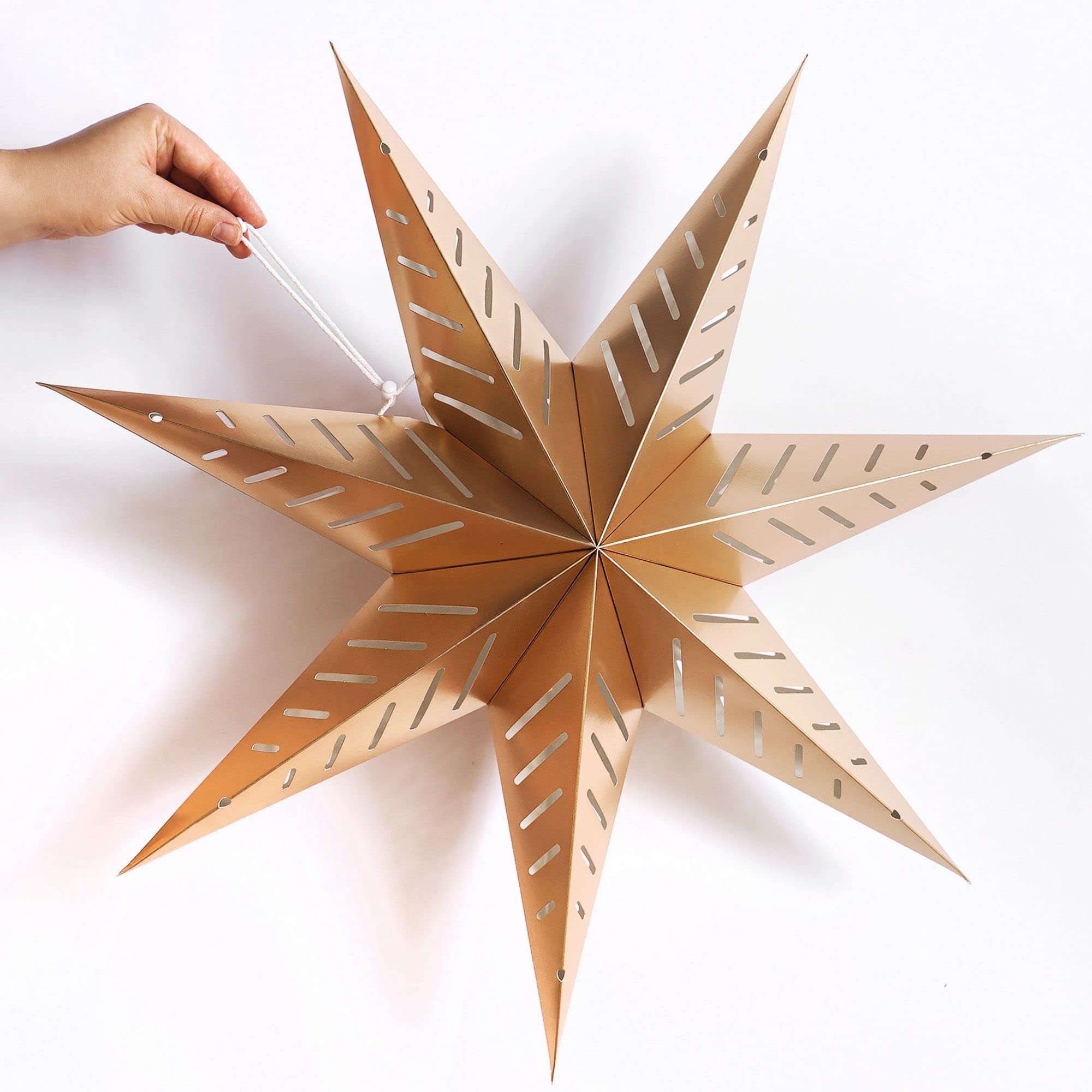 Kira SmithKira Smith Large 3D Paper Star 24in/60cm Hanging Star | 7-Point Gold Design Paper Star Decorations for Christmas Holiday, Birthday Party Celebration & Home Decor