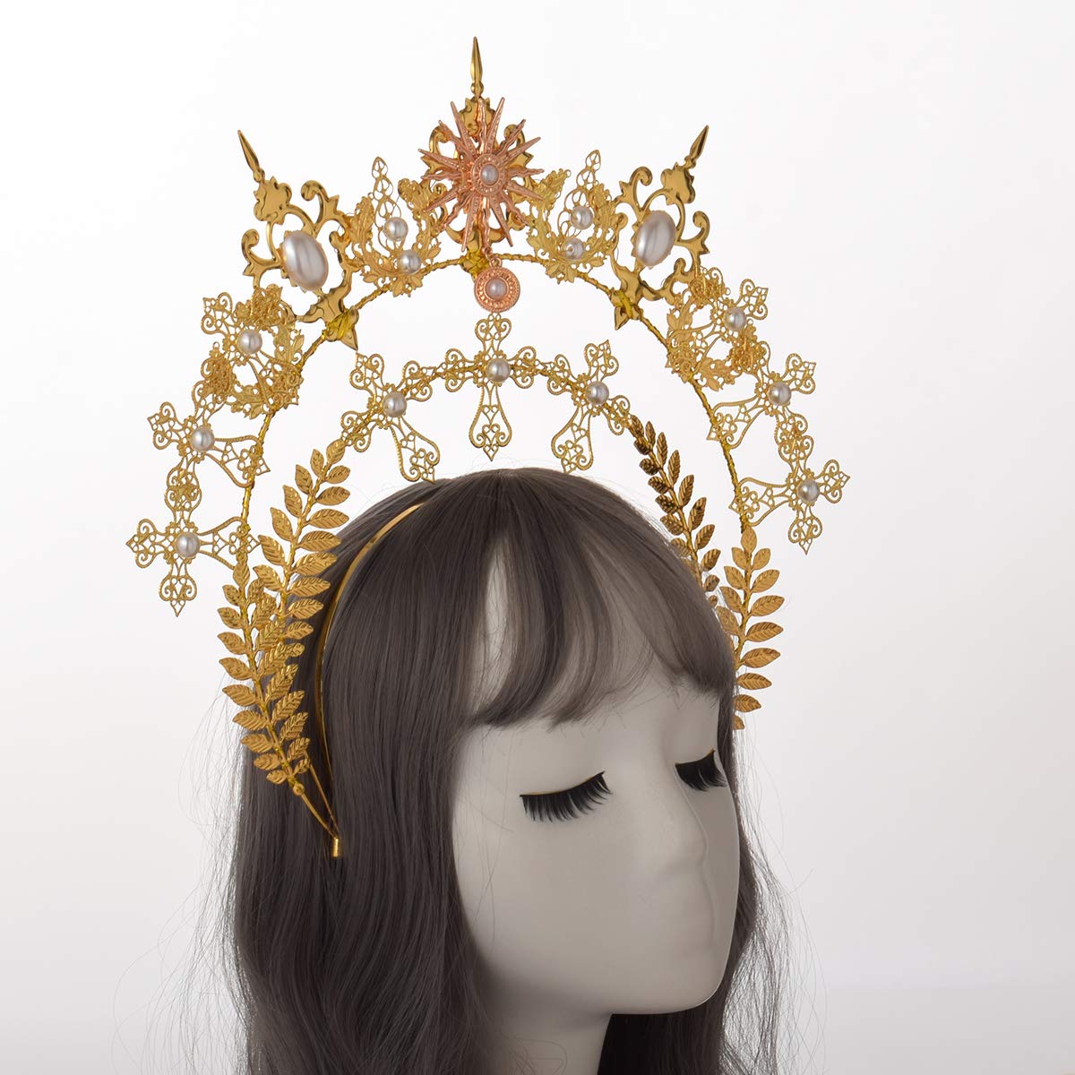 BLESSUME Mary Halo Corona Fascia Dea Oro Donne Costume Copricapo (Oro 3)