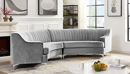 Miniatura 3 de Yoglad Sofá modular curvado tapizado, sofá semicírculo de estilo moderno, sofá copetudo con patas de metal, sofá circular con almohadas Villose para