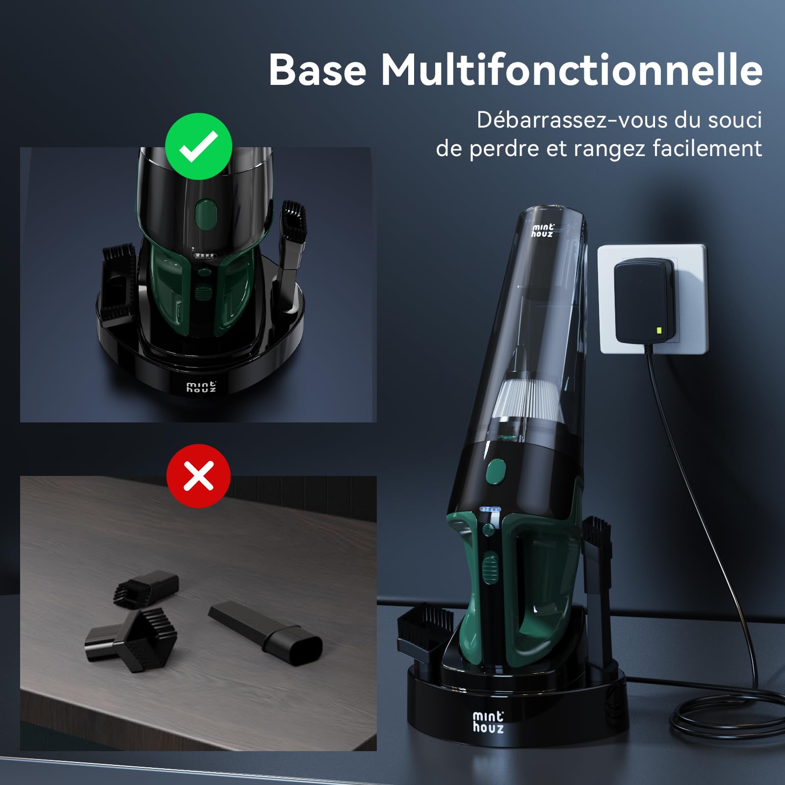Minthouz Aspirateur A Main, Aspirateur De Table Puissant sans Fil 120 W, Charge Rapide, Autonomie De 30 Minutes, avec LumièRe LED, Convient pour La Maison, La Voiture, Le Bureau