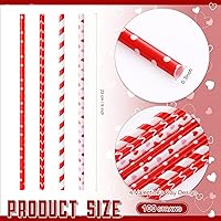 Vista 2 de Uiifan 100 popotes de plástico a rayas rojas y blancas, de 9 pulgadas, 4 estilos, pajitas rojas y blancas, popotes duros reutilizables para el día
