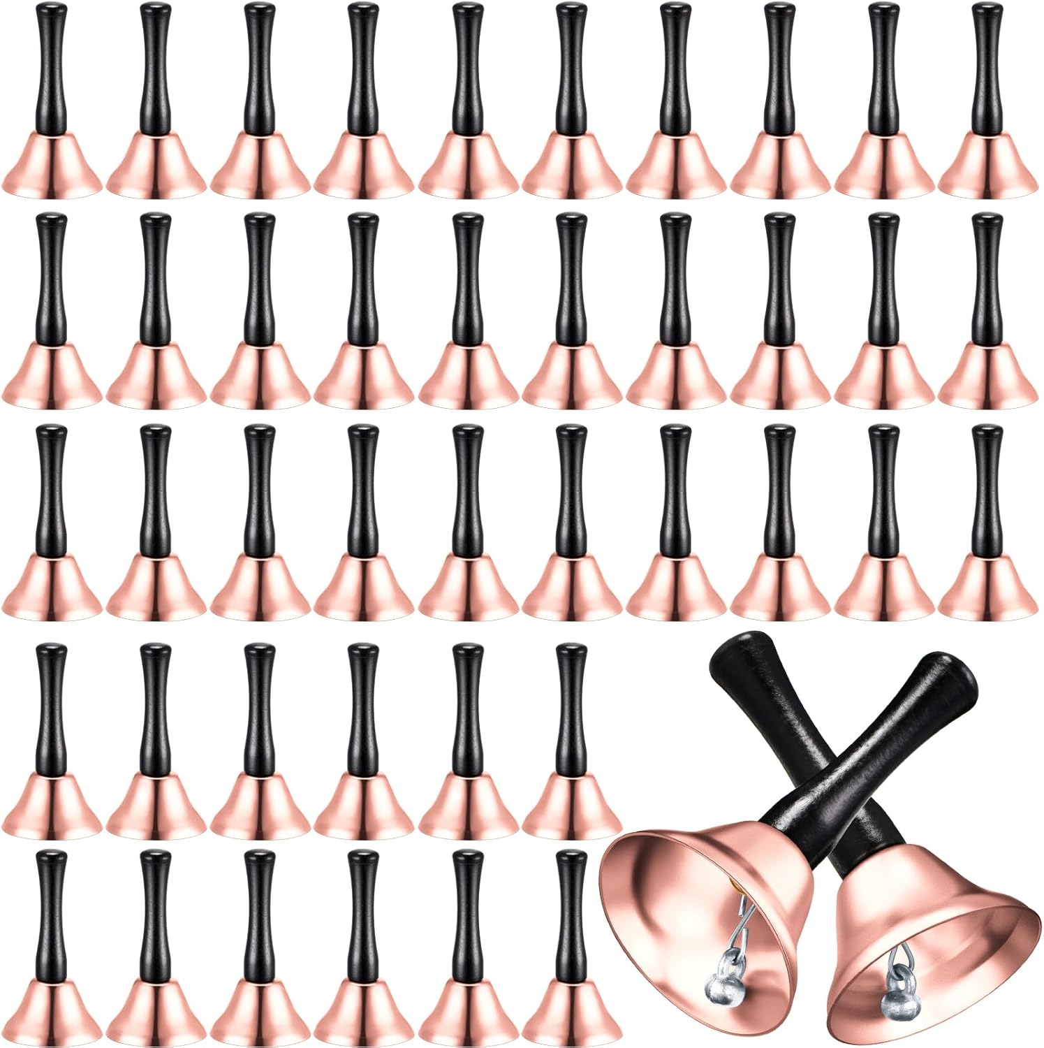 Yeshone 50 Pcs Loud Hand Bell Bulk Dinner Service Handbells for Inside Classroom Food Line Alarm Jingles Ringing The Sick and Elderly Handbells Gift for Festival Party Weddings Favors(Rose Gold)