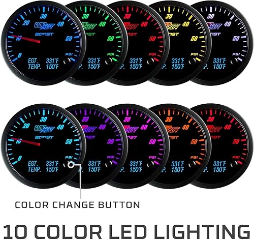 Miniatura 6 de GlowShift Kit de medidor EGT de temperatura de escape analógico 3 en 1 de 1500 F con aumento digital de 60 PSI y temperatura de 300 F - Incluye