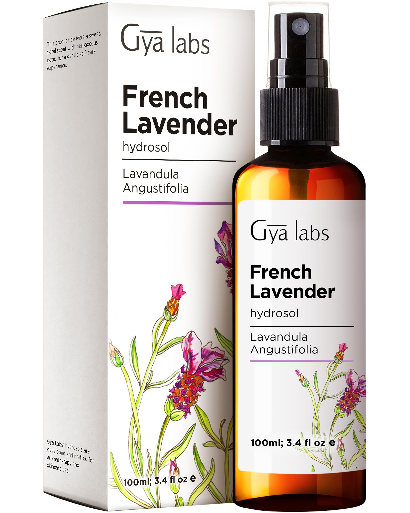 Gya Labs Lavender Water Hydrosol, 3.4 fl oz (100ml) - Lavender Floral Water for Face, Body, Hair, Room Spray, Pillows, Linens, Home Cleaning - Calming Floral Aroma, Gentle On All Skin Types