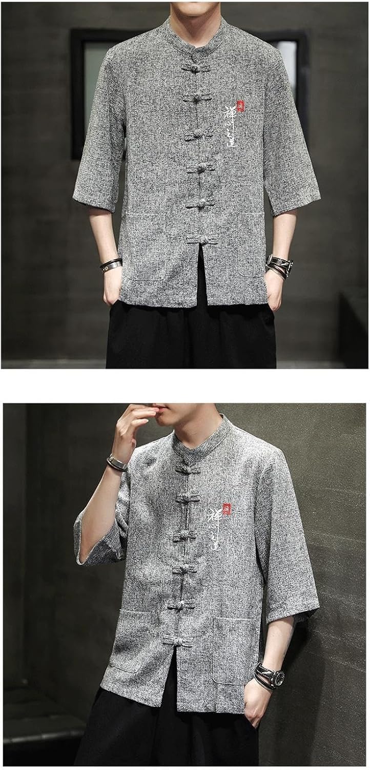Retro Embroidery Chinese Style Short Sleeve Men, Tang Suit Loose Casual Shirt