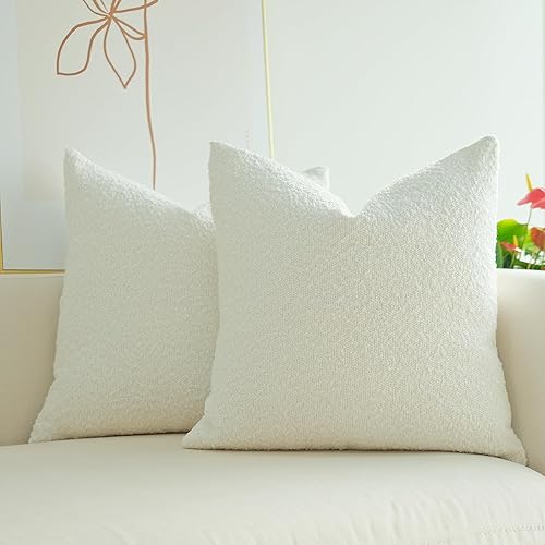 JOJUSIS Paquete de 2 fundas de almohada con textura de boucle, fundas de almohada sólidas, decoración del hogar, 18 x 18 pulgadas, color blanco