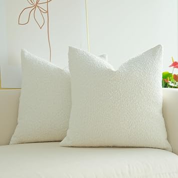 JOJUSIS Pack of 2 Textured Boucle Throw Pillow Covers Accent Solid Pillowcovers Home Decor 16 x 16 Inch White