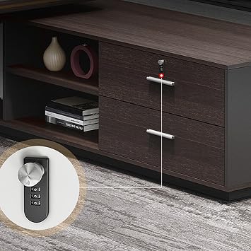 94 Brown Large Modern Executive Office Desk, Wood Computer Desk with File Drawers Writing Gaming Table Business Workstation for Home Office
