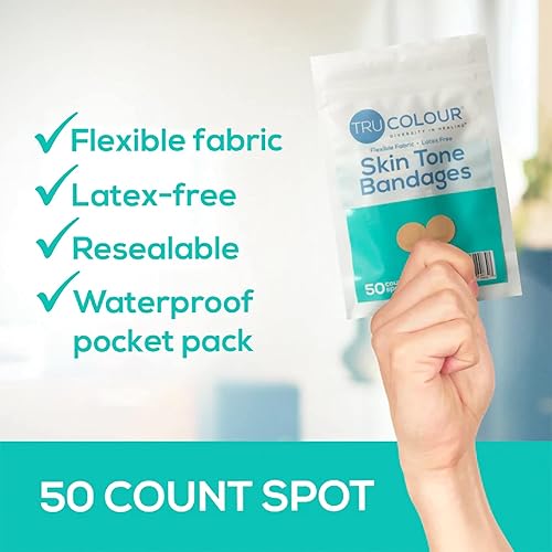 Miniatura 2 de Tru Colour - Vendajes puntuales, vendajes adhesivos de tela flexible, tono de piel beige, bolsa aguamarina, 50 unidades
