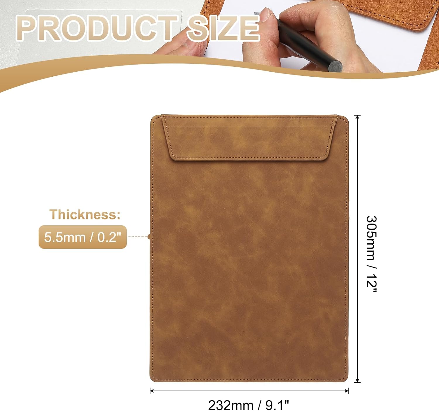 PATIKIL A4 Letter Size PU Leather Clipboard, 9"x12" Business Magnetic Padfolio with Pen Holder Organizer Office Folder Writing Board, Brown image 2