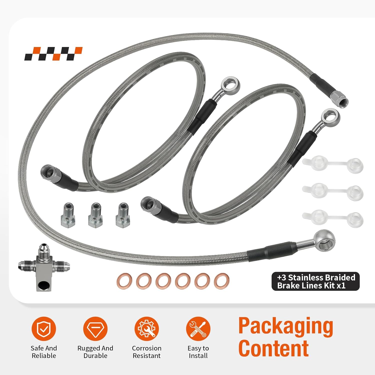 "+3" Stainless Braided Brake Lines Kit for Suzuki LT-Z400 For Kawasaki KFX400 For Arctic Cat DVX 400 2003-2008