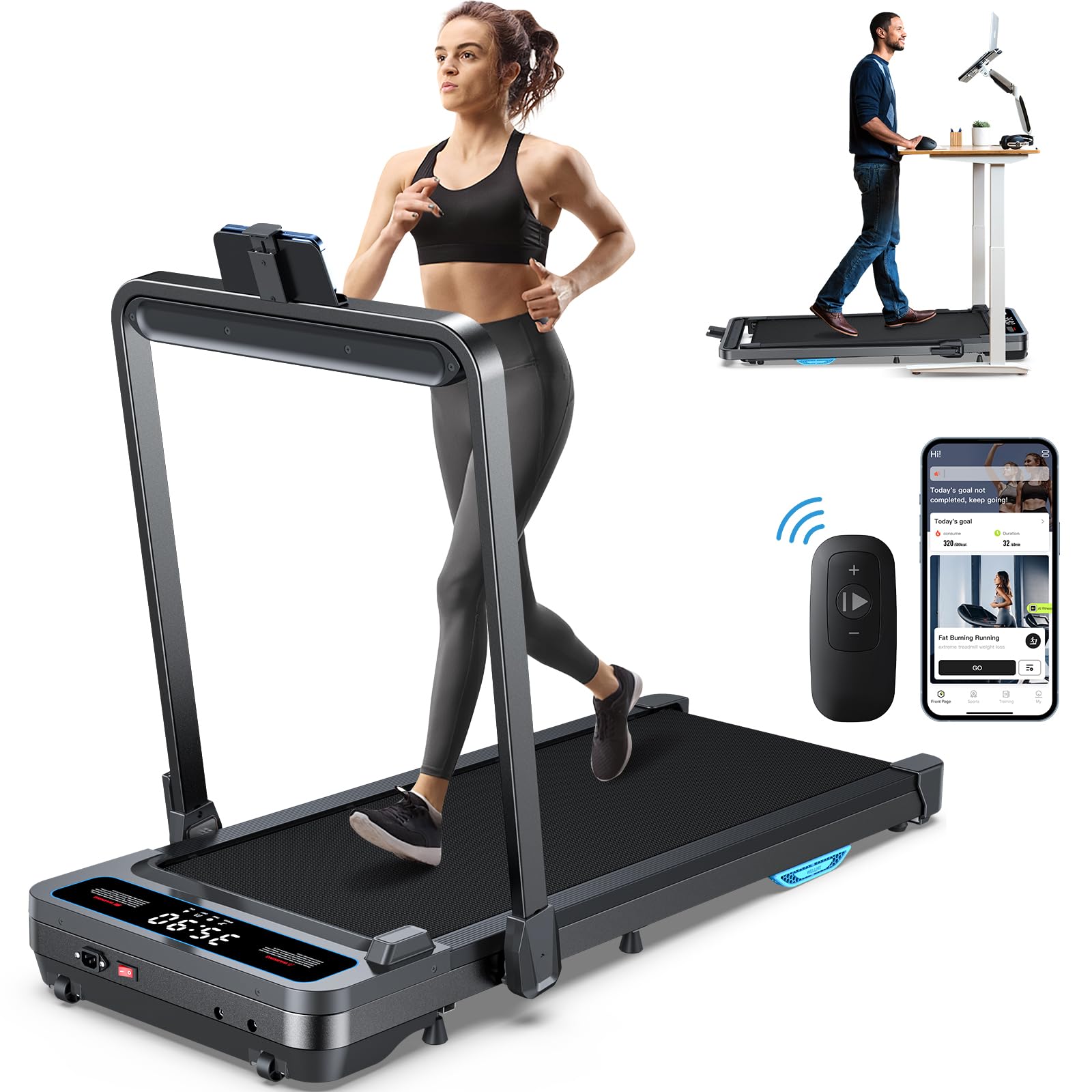 Under Desk Walking Pad Treadmill [Voice Control] 2 in 1 Incline