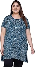 RYSH Women's Plus Size Longline T-Shirt with Ethnic Print, Side Slits Pockets