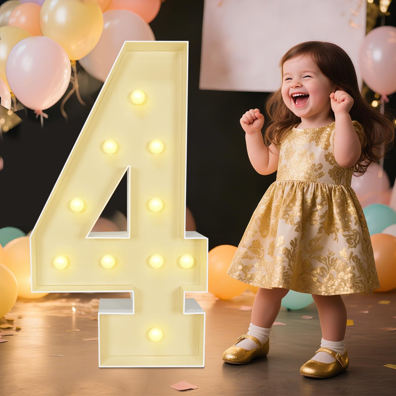 Beleuchtete Zahlen 4, großes Festzelt, LED-Schild mit warmweißem Licht für Luftballons, Geburtstagsparty, Abschlussfeier, Heimkehr, Hochzeit, Event, Dekoration, einfach zu montieren, 120 cm