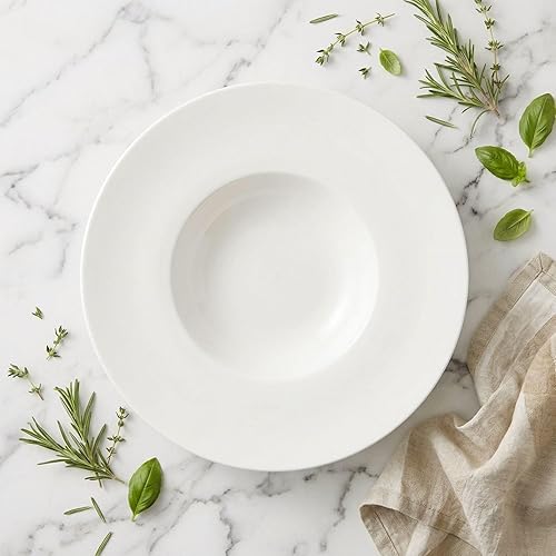 Miniatura 5 de Plato de sopa de cerámica de borde ancho, cuenco de sopa de 14 onzas, juego de 4 cuencos para pasta, platos blancos poco profundos con borde