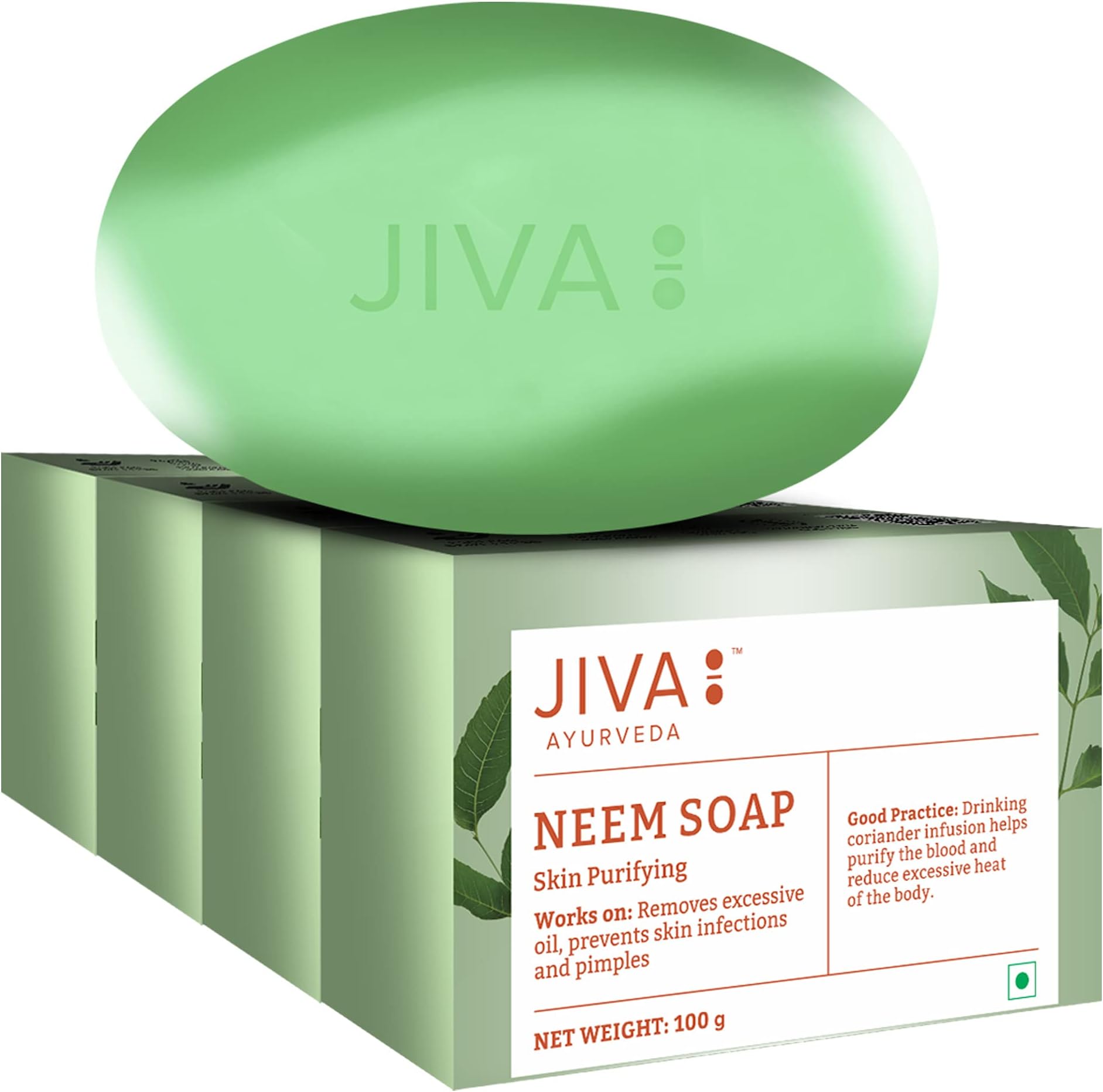 Jiva Ayurveda neem soap - 100gm (Pack of 4) Removes Excessive Oil & Helps with Acne