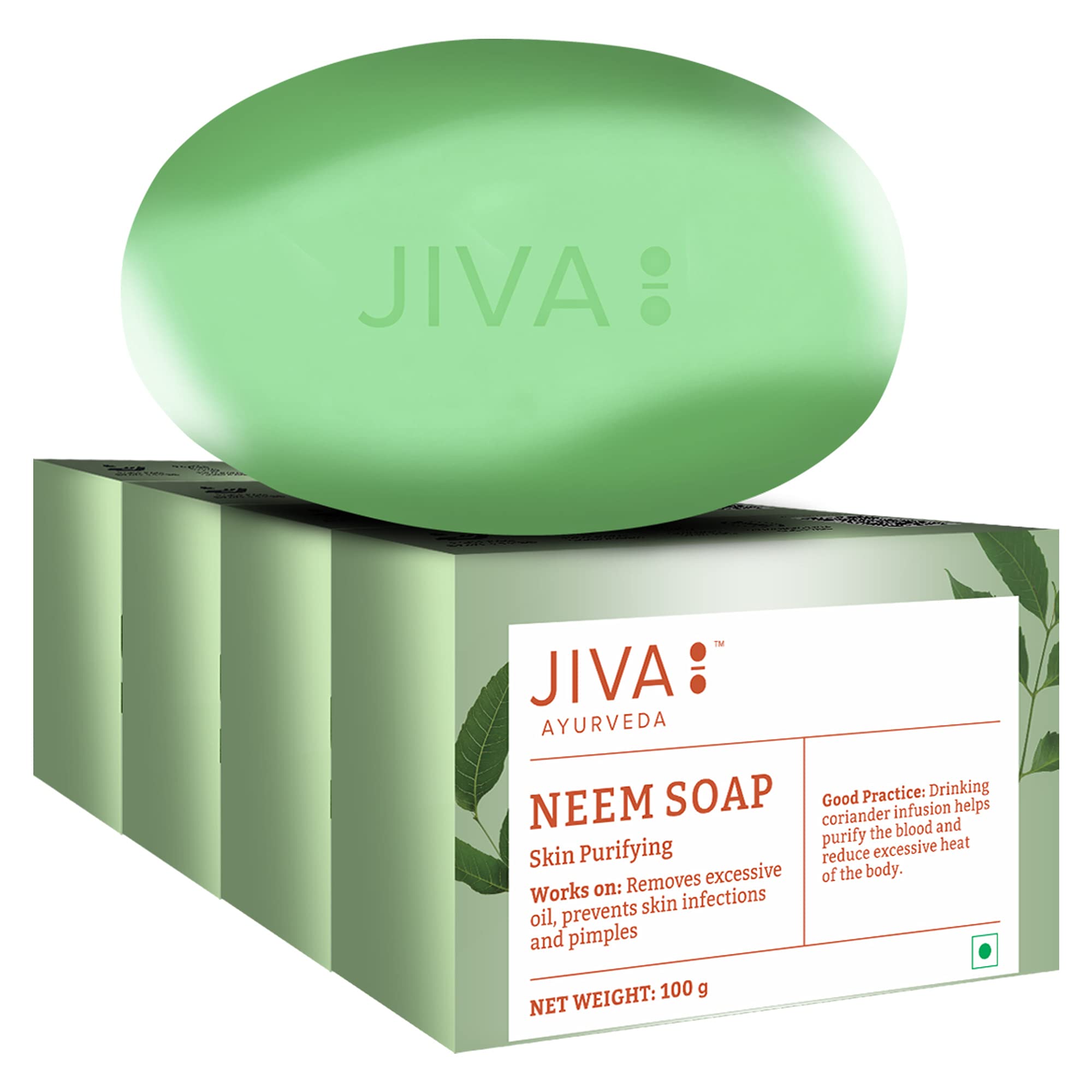 Jiva Ayurveda neem soap - 100gm (Pack of 4) Removes Excessive Oil & Helps with Acne