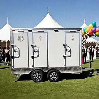 Luxury Portable Toilet Trailer, Mobile Restroom Trailer with Low-Flush Toilets for Campgrounds, Parks and Recreational Areas Construction Made Steel
