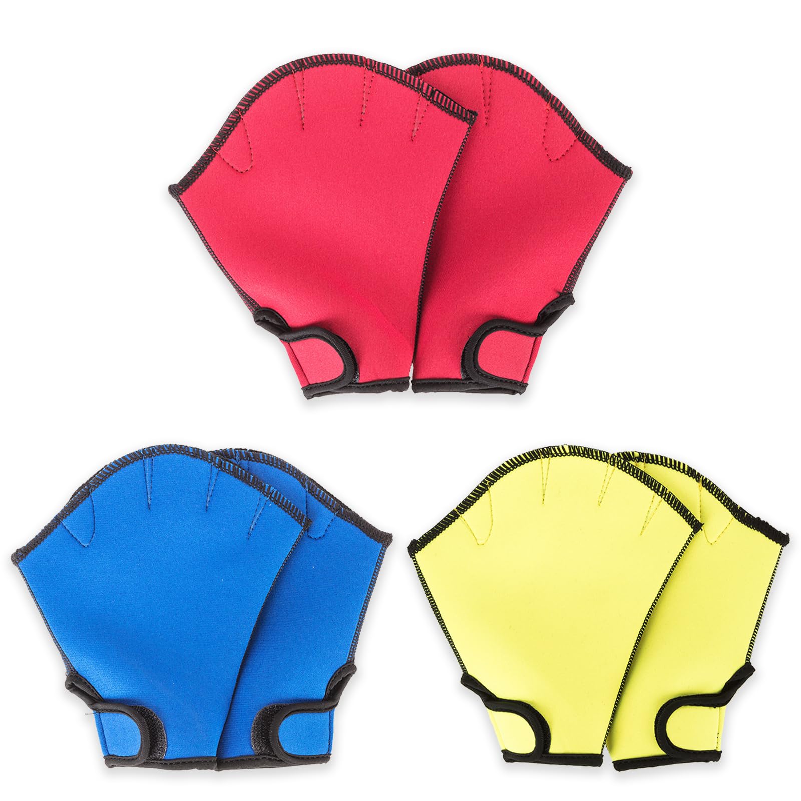 ZALHIN 3 Paires Gants Palmés Néoprène Rouge Bleu Jaune - Gants De Natation Étanchés Pour Homme Et Femme