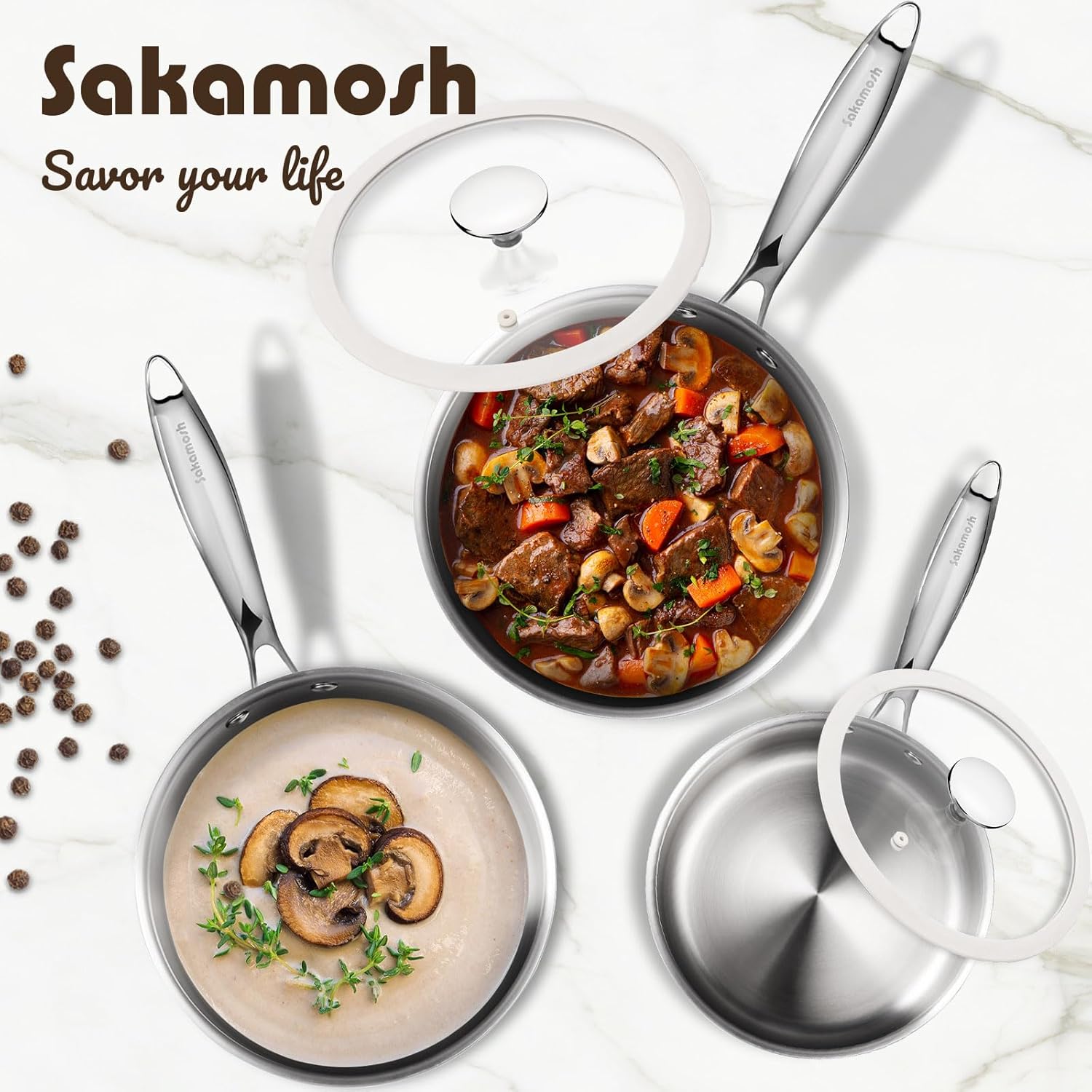 3 Quart Tri-ply Stainless Steel Saucepan with Glass Lid, Induction Sauce Pan Compatible with All Cooktops, Non-Toxic Sauce Pot with Stay Cool Handle, Oven & Dishwasher Safe - Image 8