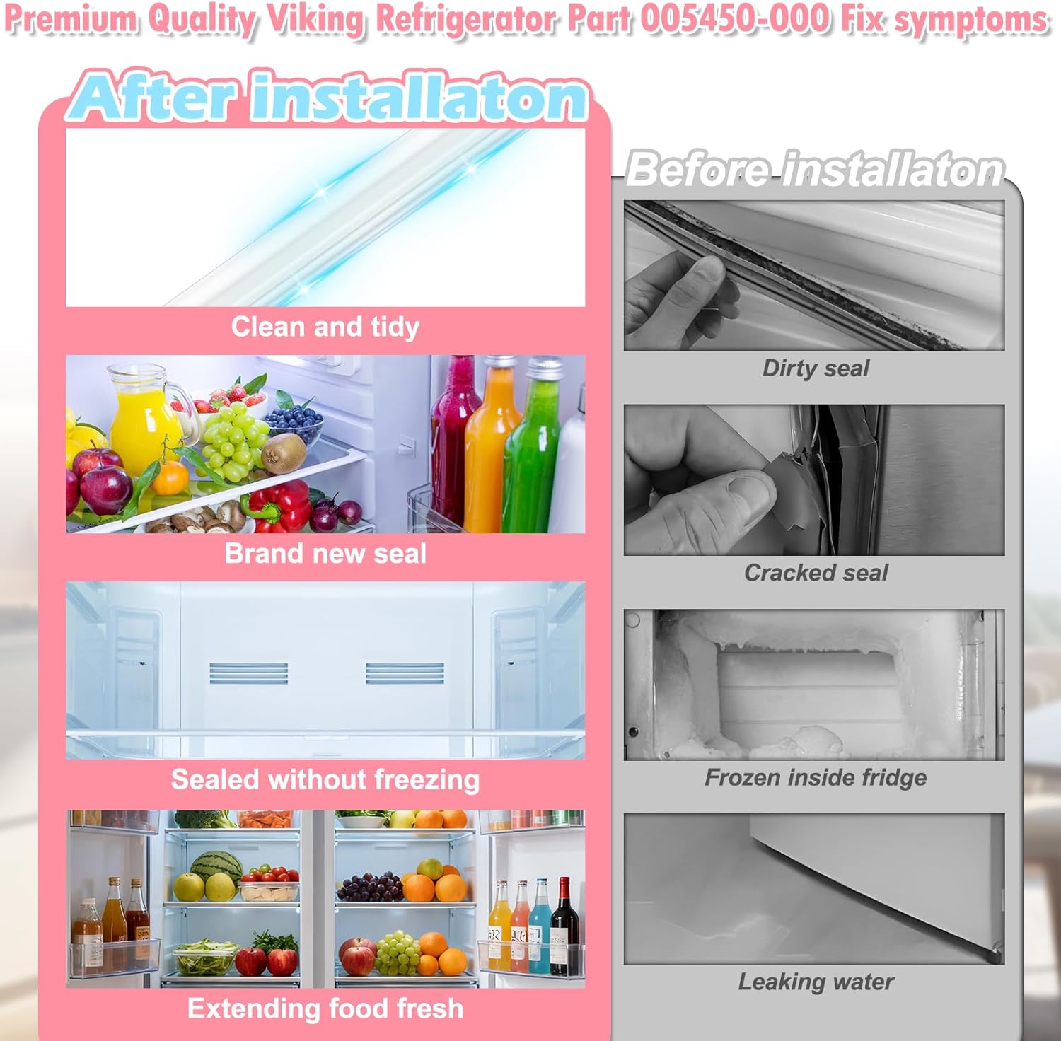 LXun Upgrad 005450-000 Refrigerator Door Gasket Compatible for Viking Refrigerator Freezer Door Part for Viking 005450-000 Refrigerator Door Seal Repla AP5695414 4963863 Refrigerator Door Gasket WHITE