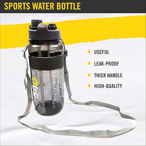 Miniatura 7 de 54D Botella de agua deportiva, botella de agua de medio galón con marcador de tiempo, botella de agua motivacional con pajilla, para fitness y