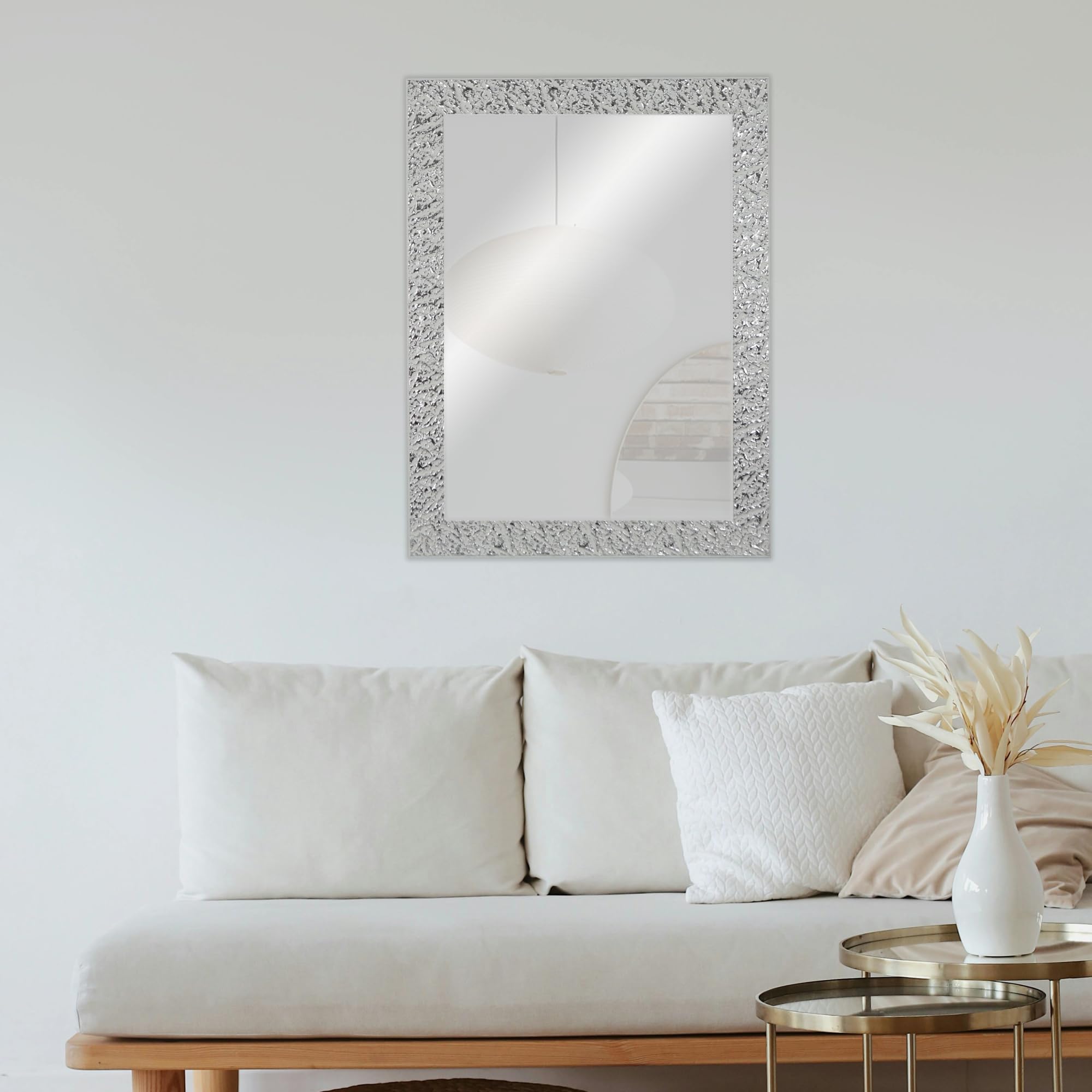 CHELY INTERMARKET Espejo de Pared Cuerpo Entero 50x70cm(62,50x77,50cm) Blanco-Plateado MOD148
