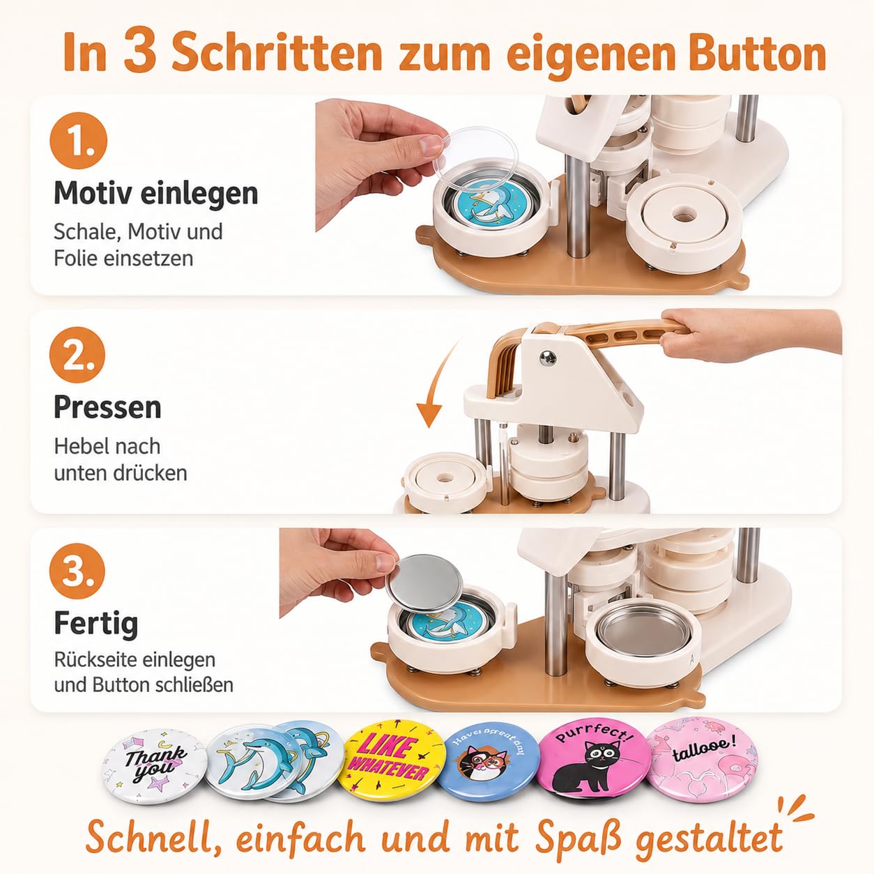 ButtonManufaktur Buttonmaschine 58 mm Set inkl. Material für 100 Buttons & Kreisschneider – Button Maker, Badge Maker und Buttonpresse für Anstecker, Pins, Vereine, Events & Workshops