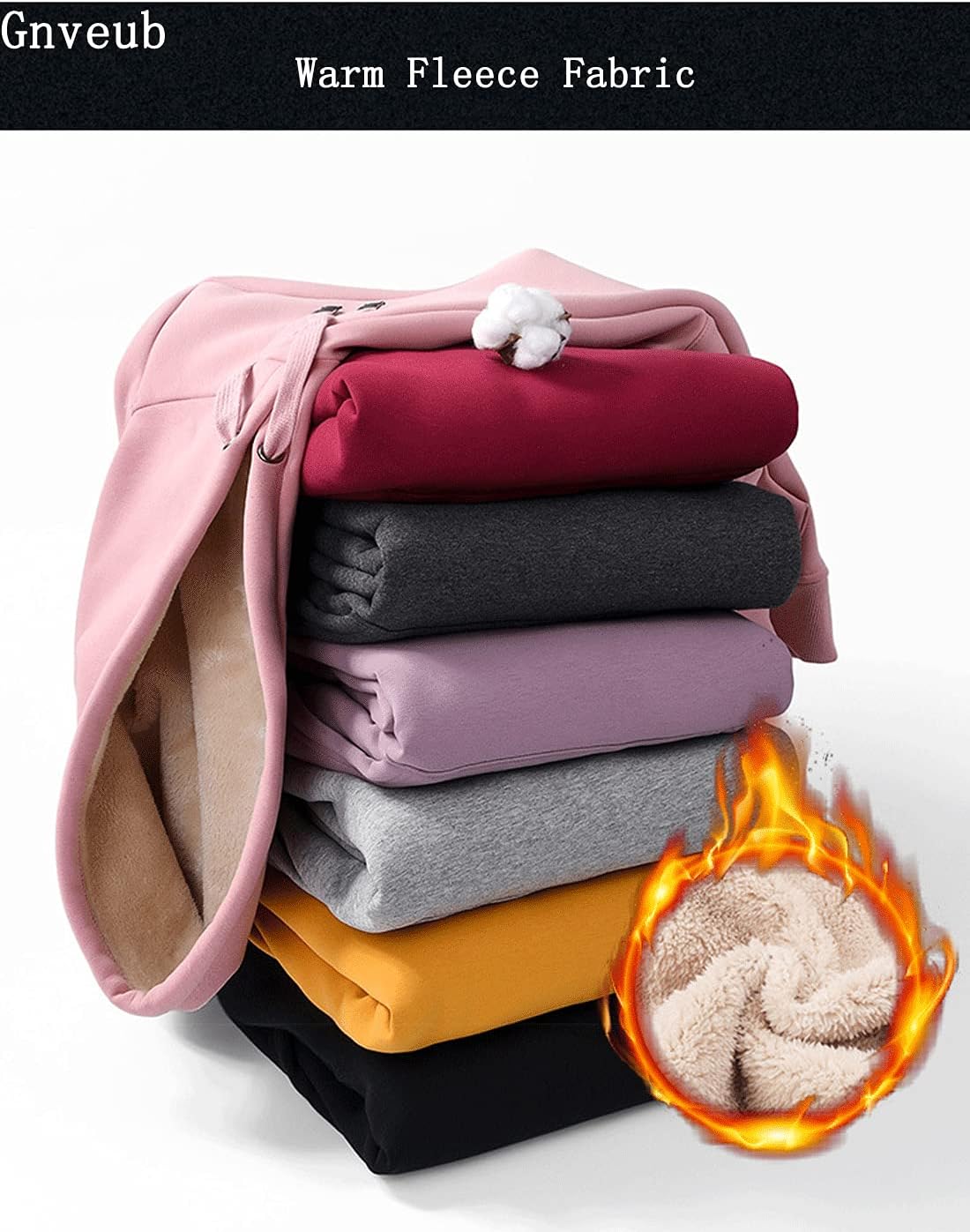 Gnveub Women's Casual Winter Warm Fleece Sherpa Lined Hooded Sweatshirt Thick Pullover Plus with Pockets - Image 6