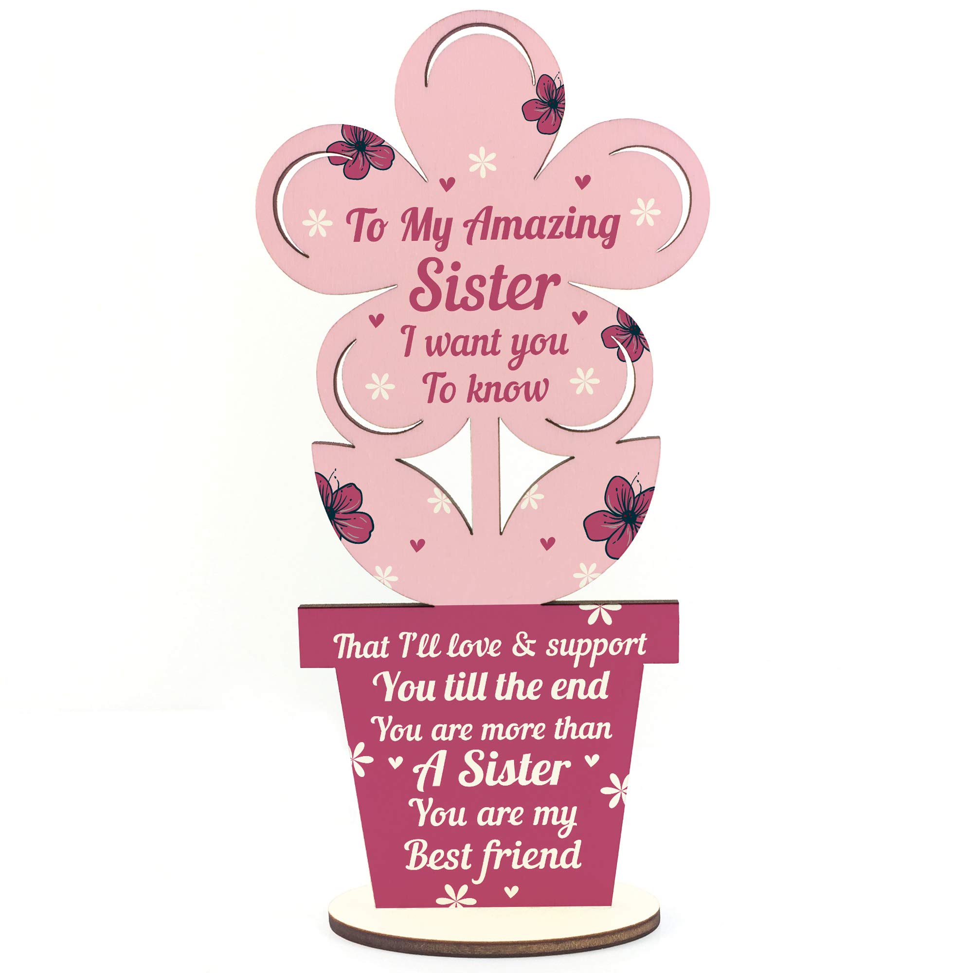 Red Ocean Sister Birthday Christmas Gifts From Brother Sister Wooden Flower Best Friend Keepsake Friendship Gift